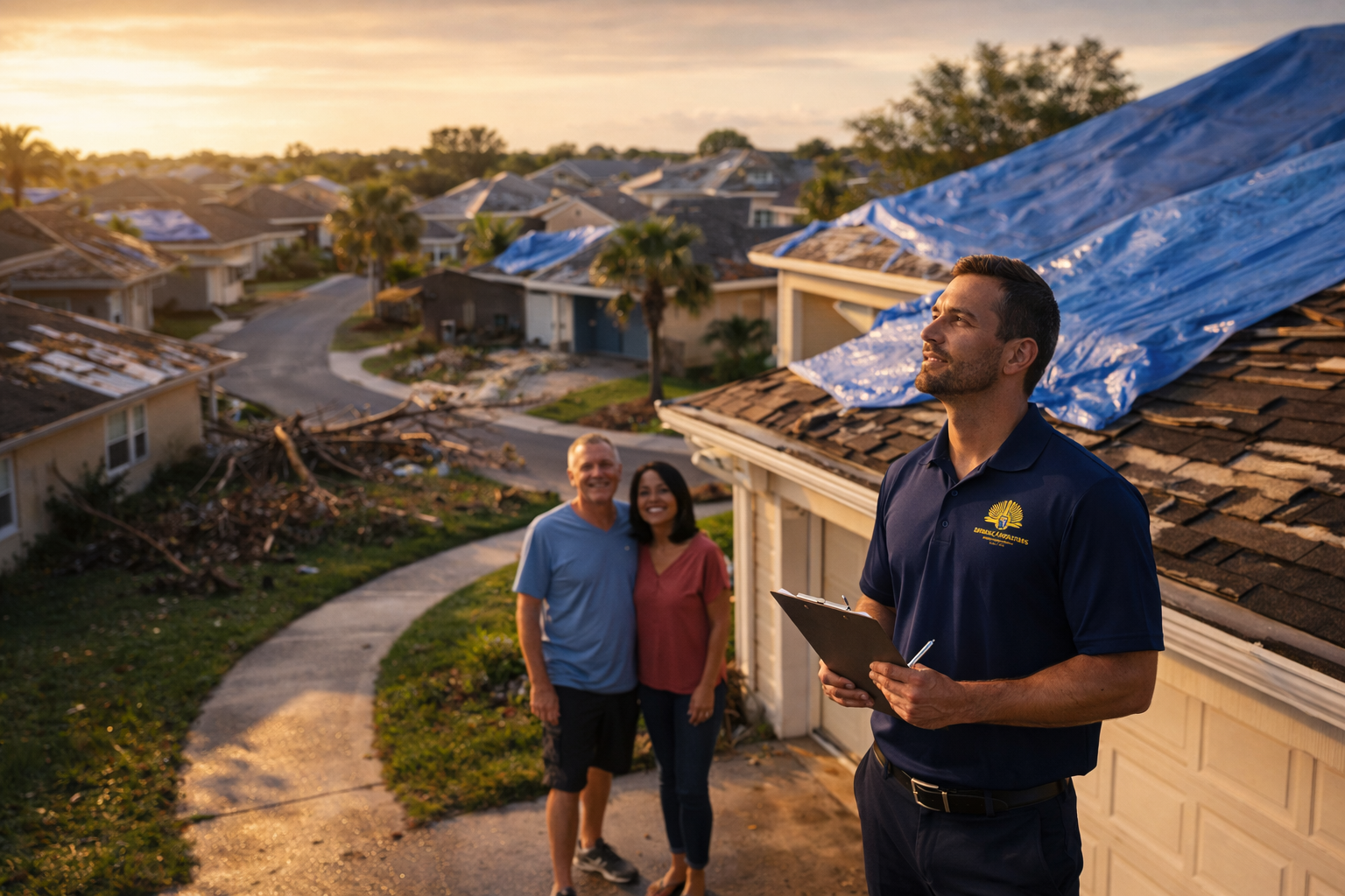 Licensed public adjuster inspecting storm-damaged home for insurance claim