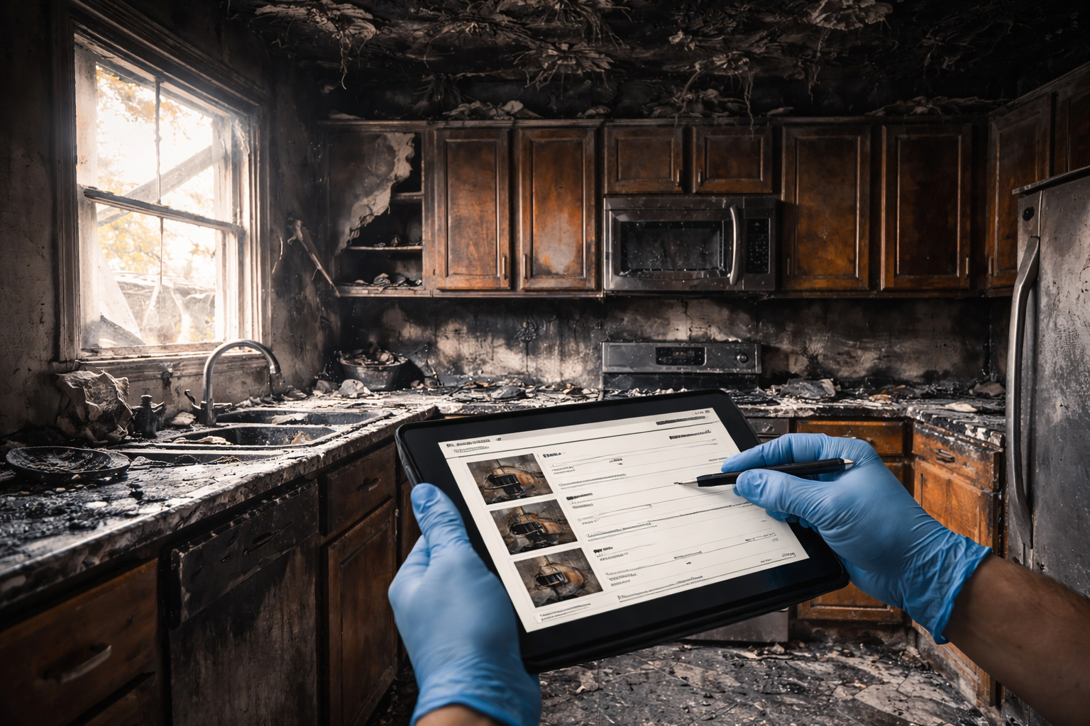Fire and smoke damage documentation for insurance claim